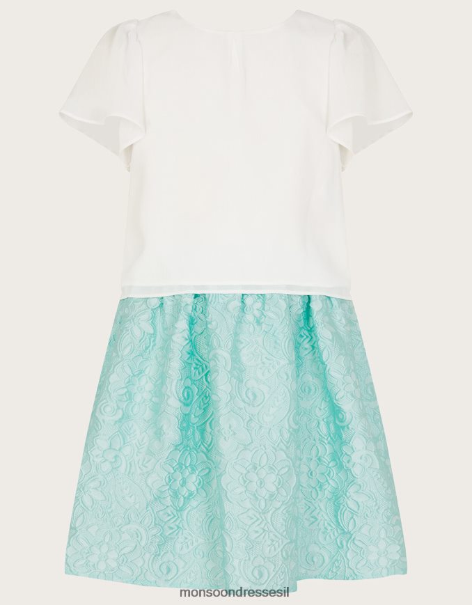 הַלבָּשָׁה Monsoon סט חצאית ג'קארד וטופ צף ירוק ילדה HTJ0TZ1786