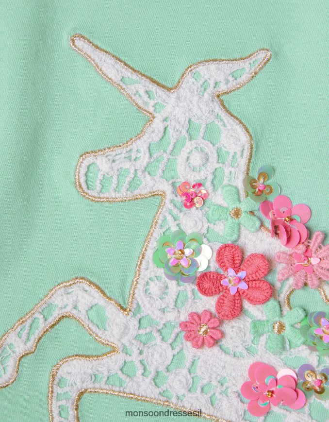 הַלבָּשָׁה Monsoon חלק עליון חד קרן סרוג ירוק ילדה HTJ0TZ1790