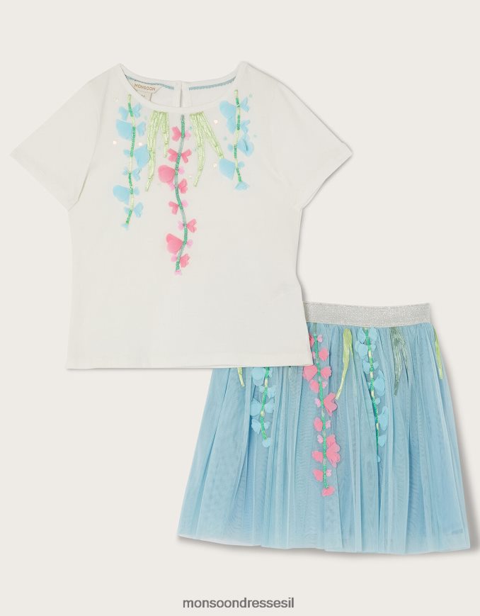 הַלבָּשָׁה Monsoon סט חצאית וחצאית פיזור פרחוני דיסקו כְּחוֹל ילדה HTJ0TZ1793