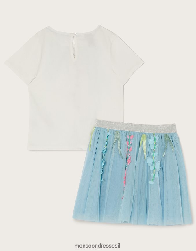 הַלבָּשָׁה Monsoon סט חצאית וחצאית פיזור פרחוני דיסקו כְּחוֹל ילדה HTJ0TZ1793