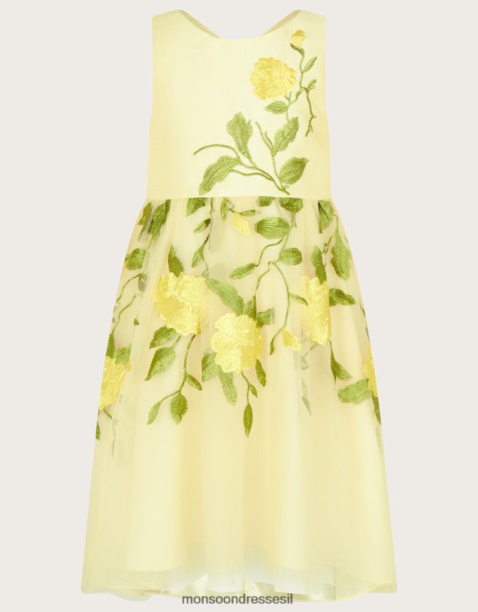 הַלבָּשָׁה Monsoon שמלה רקומה ורדים צהוב (לימון) ילדה HTJ0TZ1800