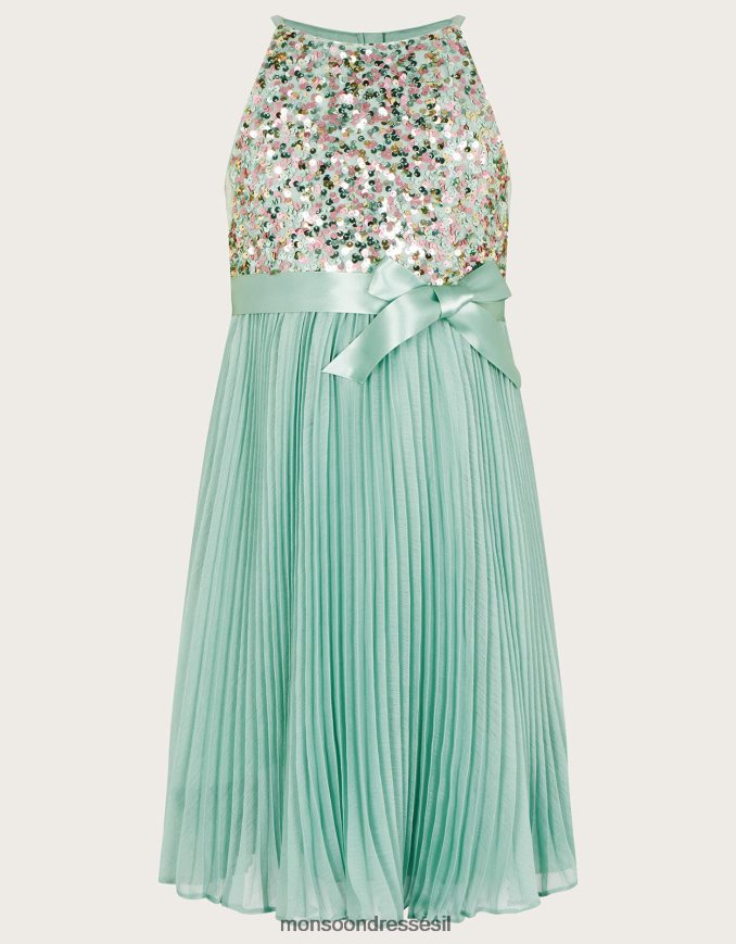 הַלבָּשָׁה Monsoon שמלת קפלים אמת נצנצים דיסקו ירוק (מנטה) ילדה HTJ0TZ1802