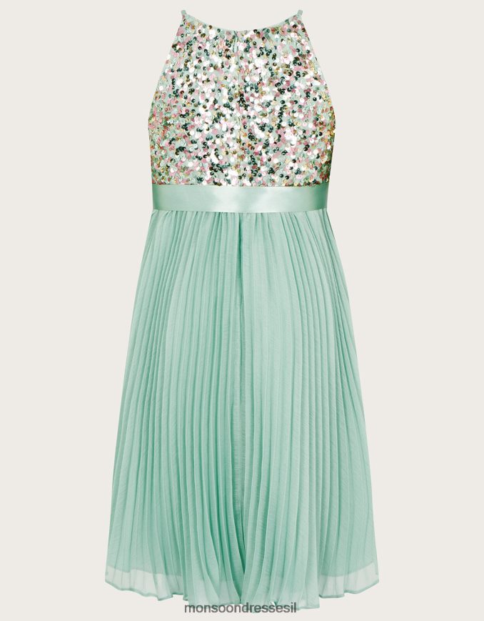 הַלבָּשָׁה Monsoon שמלת קפלים אמת נצנצים דיסקו ירוק (מנטה) ילדה HTJ0TZ1802