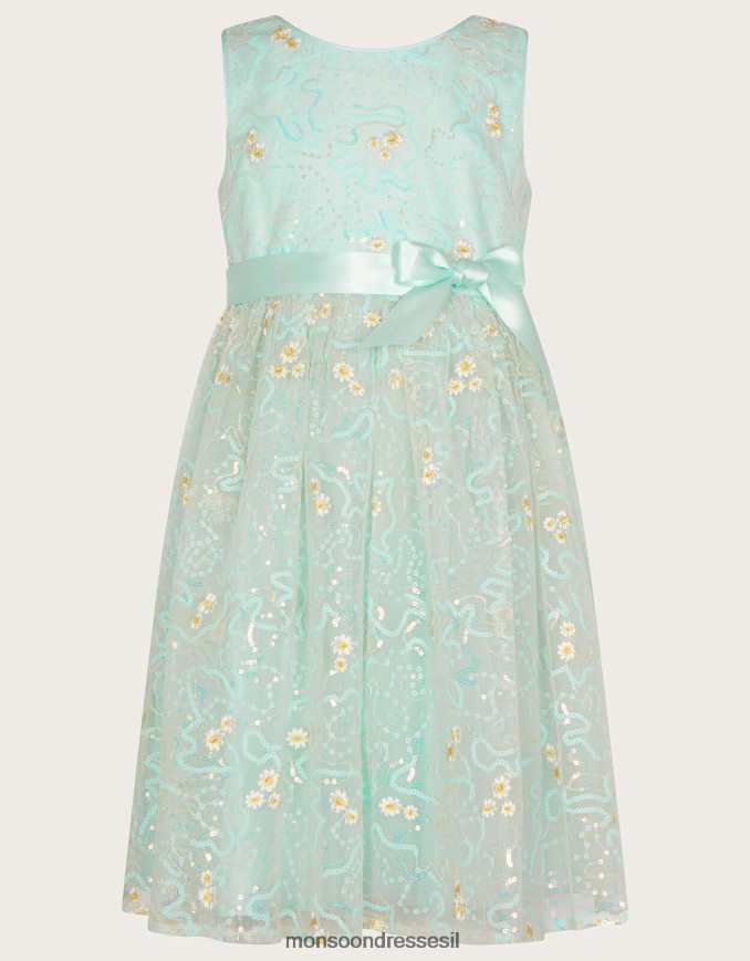 הַלבָּשָׁה Monsoon שמלה רקומה עם פאייטים חיננית ירוק (מנטה) ילדה HTJ0TZ1808