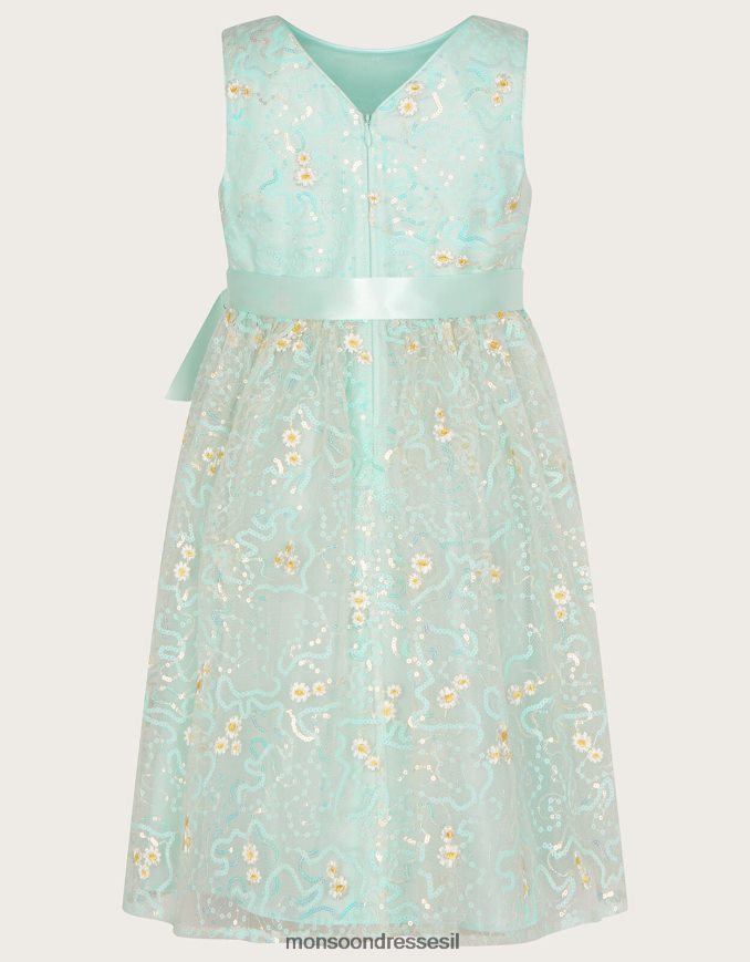 הַלבָּשָׁה Monsoon שמלה רקומה עם פאייטים חיננית ירוק (מנטה) ילדה HTJ0TZ1808