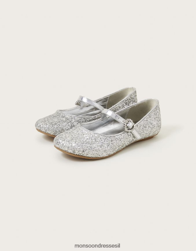 הַנעָלָה Monsoon דירות בלרינה נוצצות אבק כסף ילדה HTJ0TZ1810