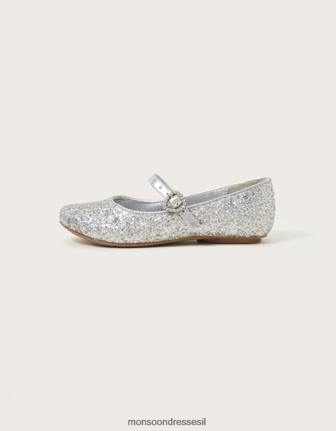הַנעָלָה Monsoon דירות בלרינה נוצצות אבק כסף ילדה HTJ0TZ1810