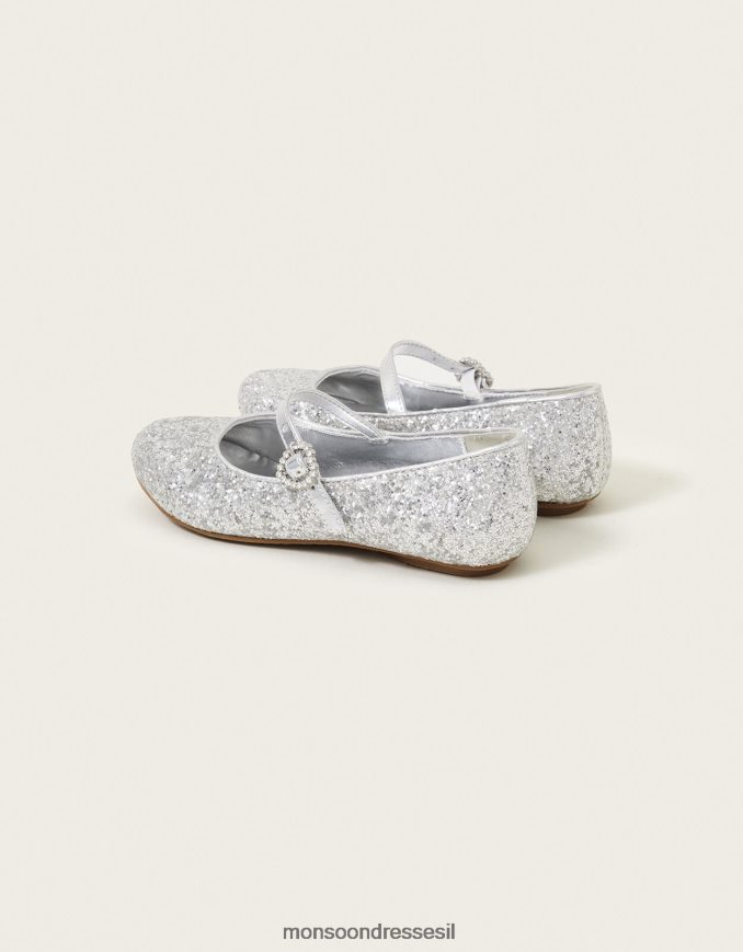 הַנעָלָה Monsoon דירות בלרינה נוצצות אבק כסף ילדה HTJ0TZ1810