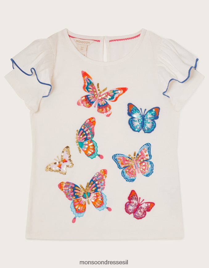 הַלבָּשָׁה Monsoon עליונית פרפר מעוטרת נצנצים שֶׁנהָב ילדה HTJ0TZ1811