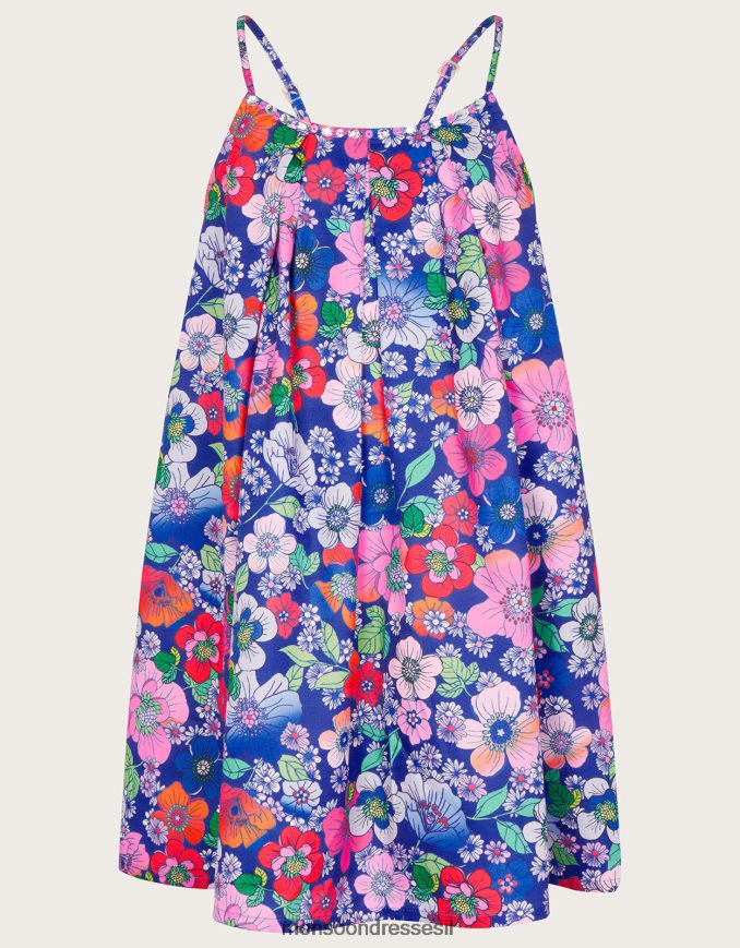 הַלבָּשָׁה Monsoon שמלת רטרו פרחונית כְּחוֹל ילדה HTJ0TZ1818