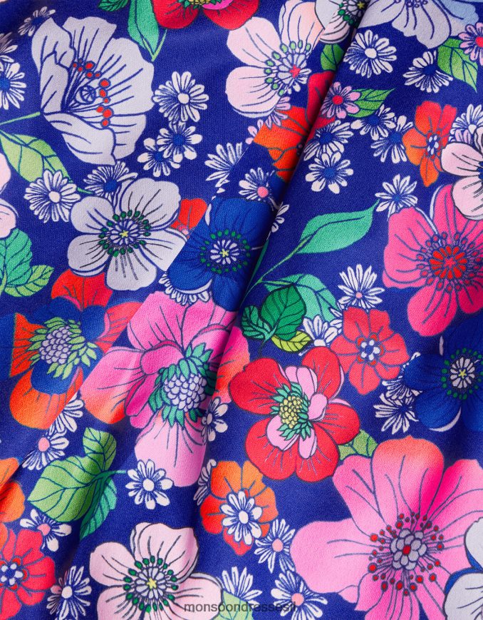 הַלבָּשָׁה Monsoon שמלת רטרו פרחונית כְּחוֹל ילדה HTJ0TZ1818