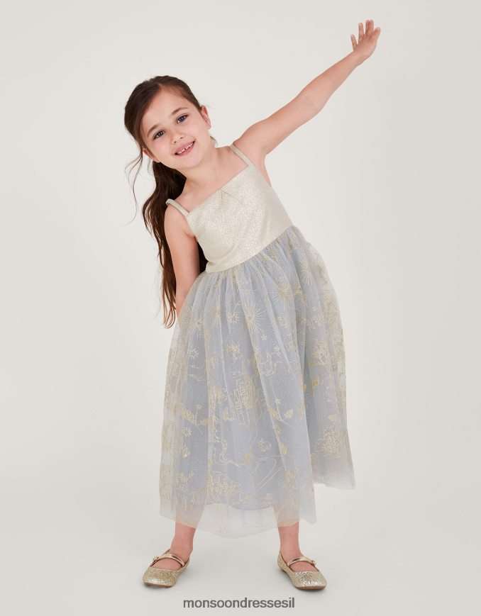 הַלבָּשָׁה Monsoon שמלת ג'קארד רקומה מארץ הפלא אפור ילדה HTJ0TZ1834