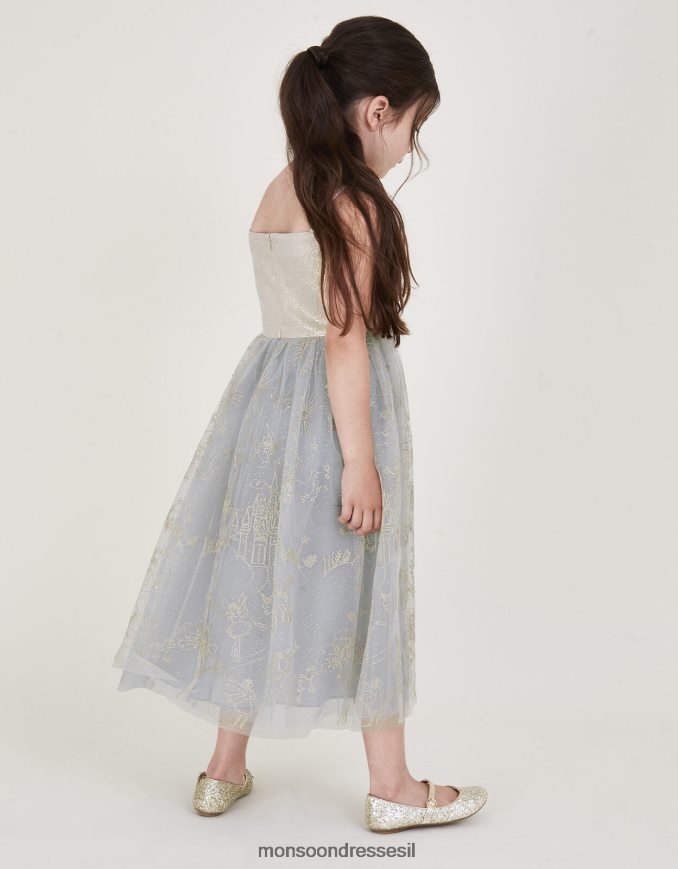 הַלבָּשָׁה Monsoon שמלת ג'קארד רקומה מארץ הפלא אפור ילדה HTJ0TZ1834