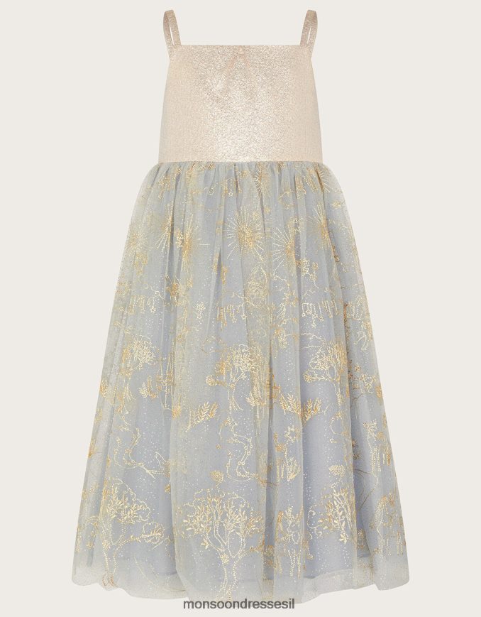 הַלבָּשָׁה Monsoon שמלת ג'קארד רקומה מארץ הפלא אפור ילדה HTJ0TZ1834