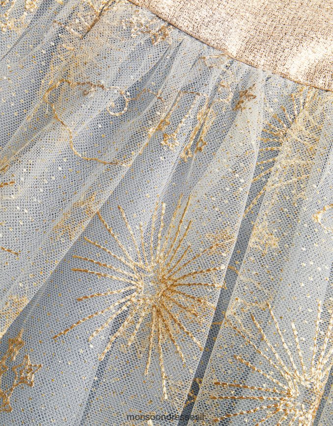 הַלבָּשָׁה Monsoon שמלת ג'קארד רקומה מארץ הפלא אפור ילדה HTJ0TZ1834