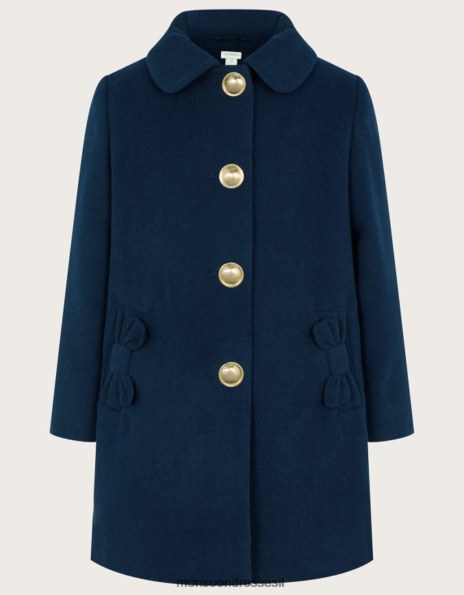 הַלבָּשָׁה Monsoon מעיל נדנדה עם צווארון כיס קשת כחול (צי) ילדה HTJ0TZ1836