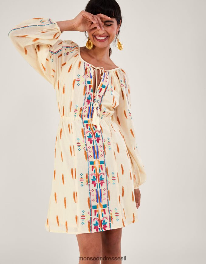 הַלבָּשָׁה Monsoon הדפס אצטקי ושמלה קצרה רקומה שֶׁנהָב נשים HTJ0TZ184