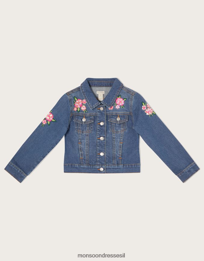 הַלבָּשָׁה Monsoon ז'קט ג'ינס רקום פרחים כְּחוֹל ילדה HTJ0TZ1846