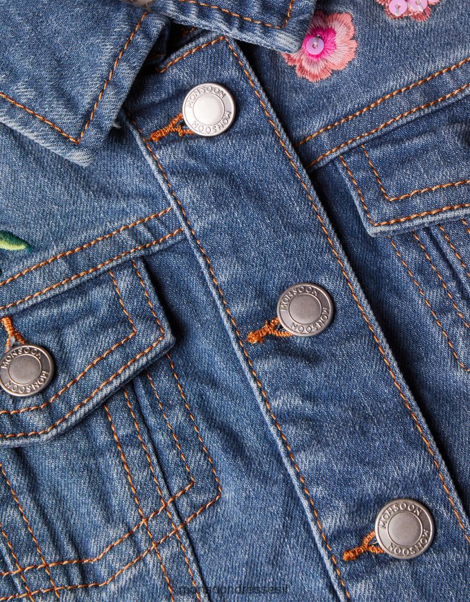 הַלבָּשָׁה Monsoon ז'קט ג'ינס רקום פרחים כְּחוֹל ילדה HTJ0TZ1846