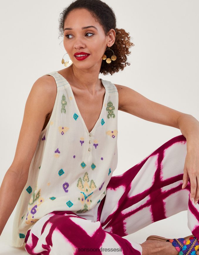 הַלבָּשָׁה Monsoon חלק עליון רקום ללא שרוולים לבן נשים HTJ0TZ185