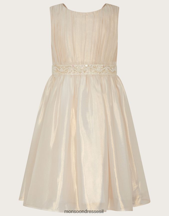 הַלבָּשָׁה Monsoon ארץ הפלא שימר שמלת חגורת אורגנזה עם חרוזים טבעי (שמפניה) ילדה HTJ0TZ1861