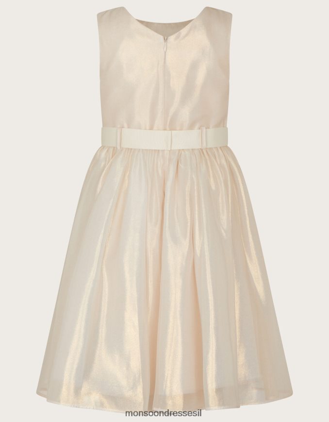 הַלבָּשָׁה Monsoon ארץ הפלא שימר שמלת חגורת אורגנזה עם חרוזים טבעי (שמפניה) ילדה HTJ0TZ1861