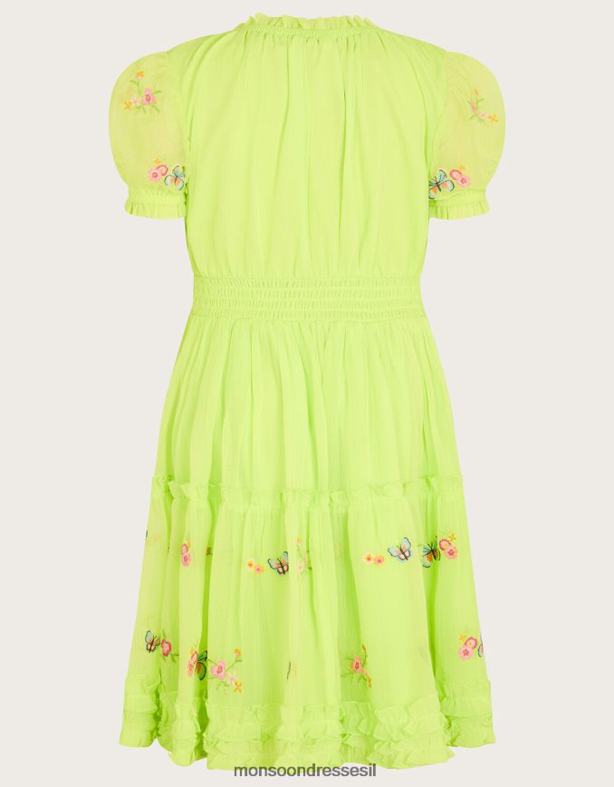 הַלבָּשָׁה Monsoon שמלת פרפר רקומה עם שרוולים נפוחים ירוק (ליים) ילדה HTJ0TZ1865