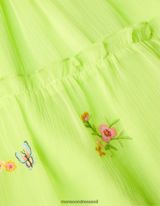 הַלבָּשָׁה Monsoon שמלת פרפר רקומה עם שרוולים נפוחים ירוק (ליים) ילדה HTJ0TZ1865