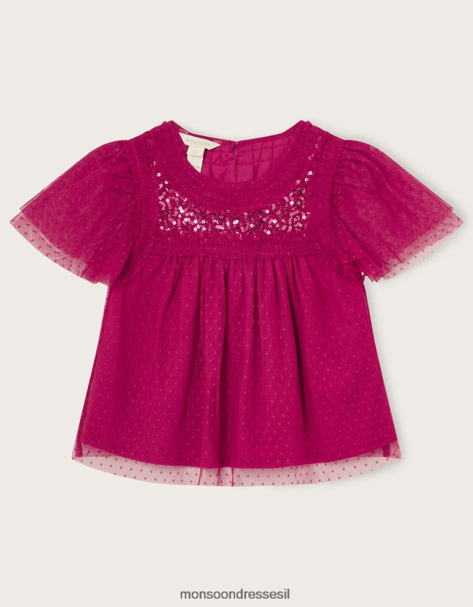 הַלבָּשָׁה Monsoon חלק עליון מעוטר פאייטים למסיבה ורוד (ורוד בהיר) ילדה HTJ0TZ1890