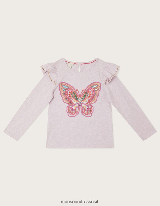 הַלבָּשָׁה Monsoon חלק עליון עם שרוול ארוך פרפר סגול (לילך) ילדה HTJ0TZ1896