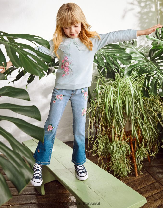 הַלבָּשָׁה Monsoon ג'ינס רקום פרחים כְּחוֹל ילדה HTJ0TZ1906