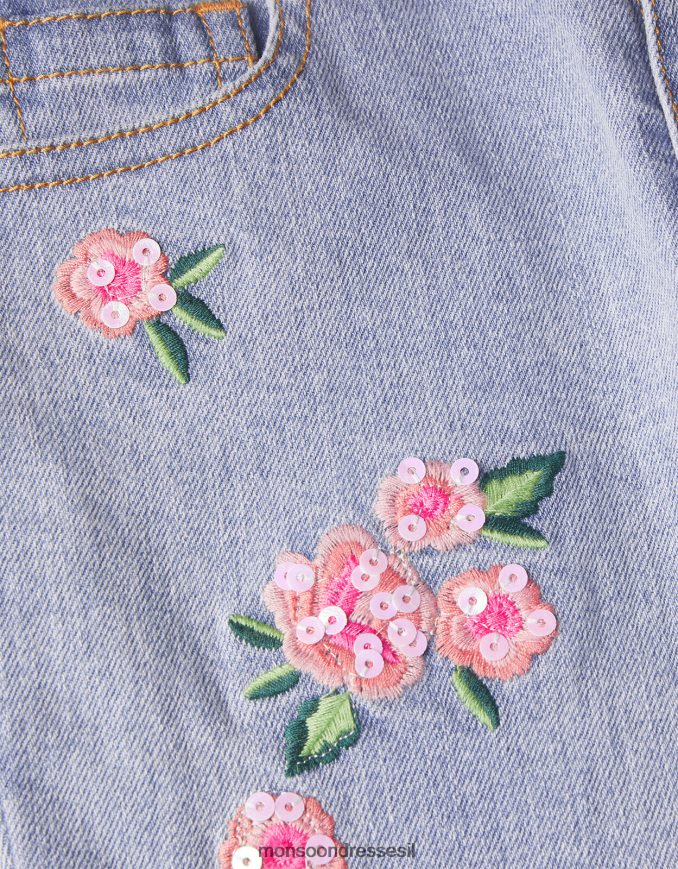 הַלבָּשָׁה Monsoon ג'ינס רקום פרחים כְּחוֹל ילדה HTJ0TZ1906