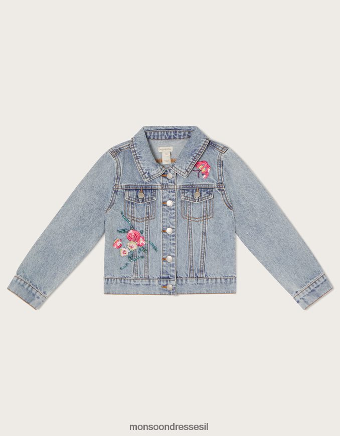 הַלבָּשָׁה Monsoon ז'קט ג'ינס פרחוני נצנצים כחול (כחול בהיר) ילדה HTJ0TZ1908