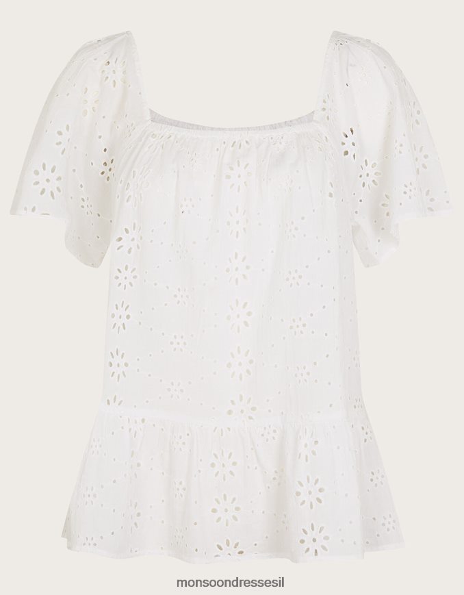 הַלבָּשָׁה Monsoon טופ שיפלי רגיל לבן נשים HTJ0TZ190