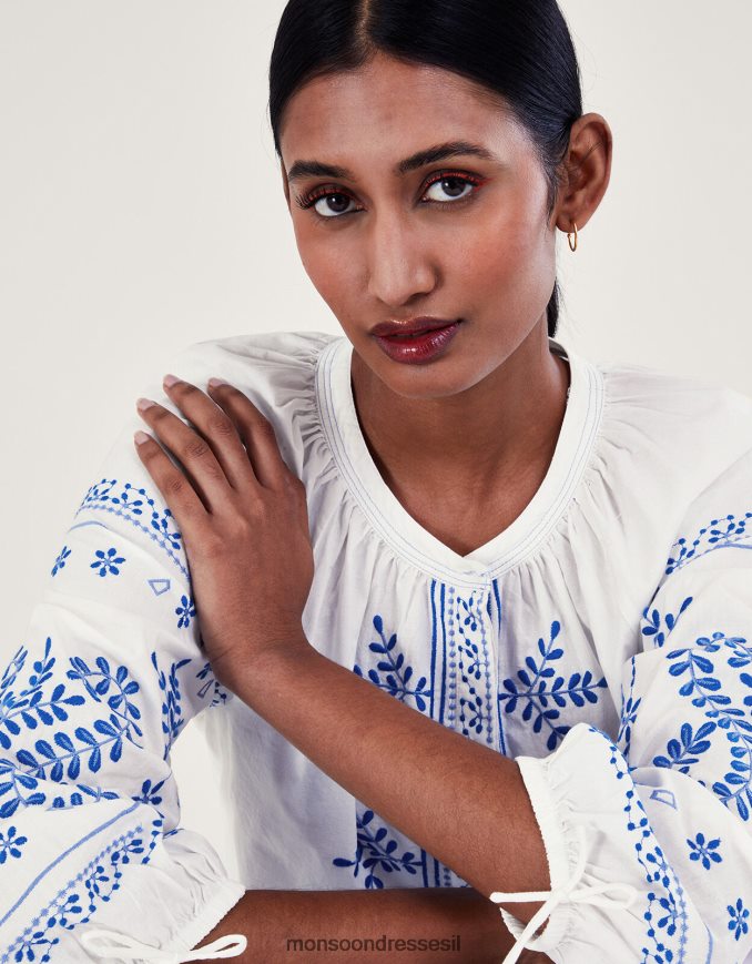 הַלבָּשָׁה Monsoon חולצה רקומה לבן נשים HTJ0TZ192