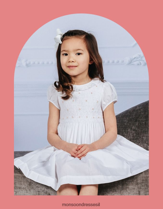 הַלבָּשָׁה Monsoon טרטר ערבה ורד שמלה מעוטרת ביד לבן יְלָדִים HTJ0TZ1938