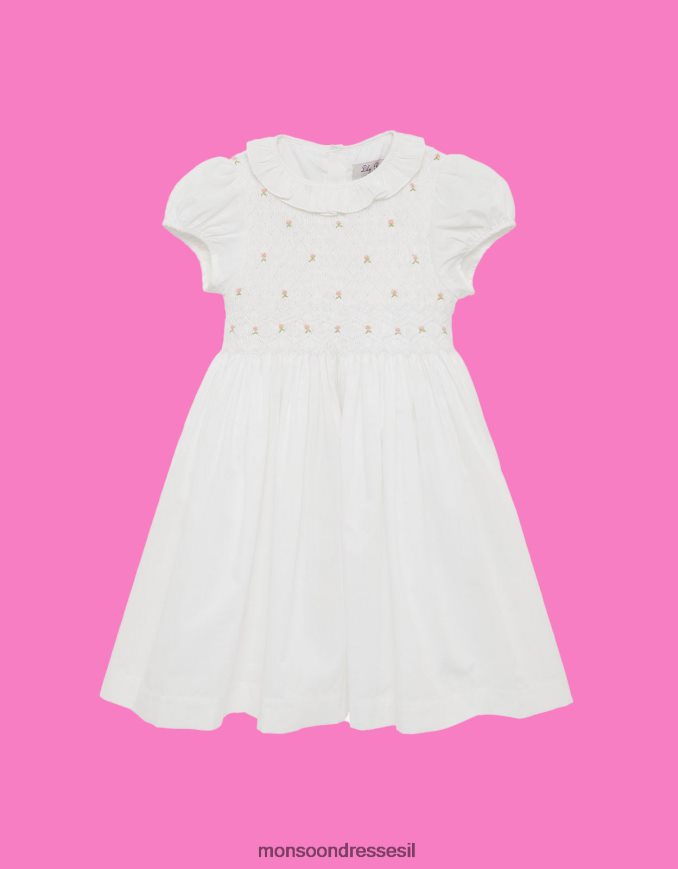 הַלבָּשָׁה Monsoon טרטר ערבה ורד שמלה מעוטרת ביד לבן יְלָדִים HTJ0TZ1938