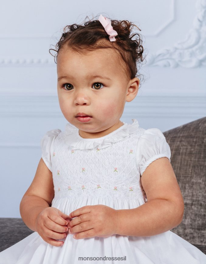 הַלבָּשָׁה Monsoon טרטר ערבה ורד שמלה מעוטרת ביד לבן יְלָדִים HTJ0TZ1938