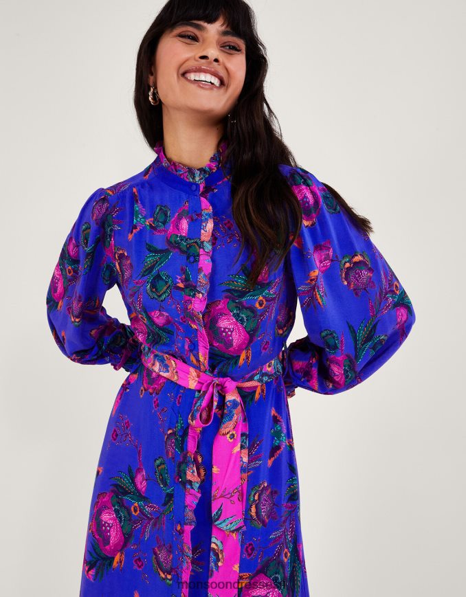 הַלבָּשָׁה Monsoon שמלת חולצה בהדפס ירדן כְּחוֹל נשים HTJ0TZ193