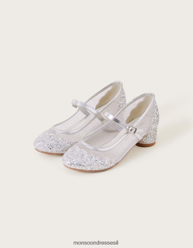 הַנעָלָה Monsoon נעלי נסיכה נצנצים מסקלפת רשת אנבל מכסף כסף ילדה HTJ0TZ1945