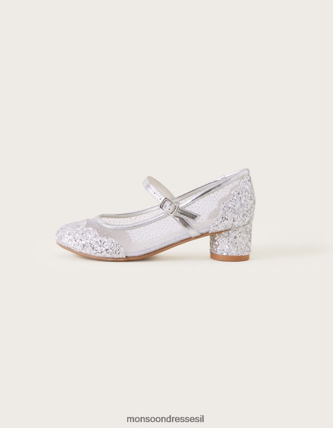 הַנעָלָה Monsoon נעלי נסיכה נצנצים מסקלפת רשת אנבל מכסף כסף ילדה HTJ0TZ1945