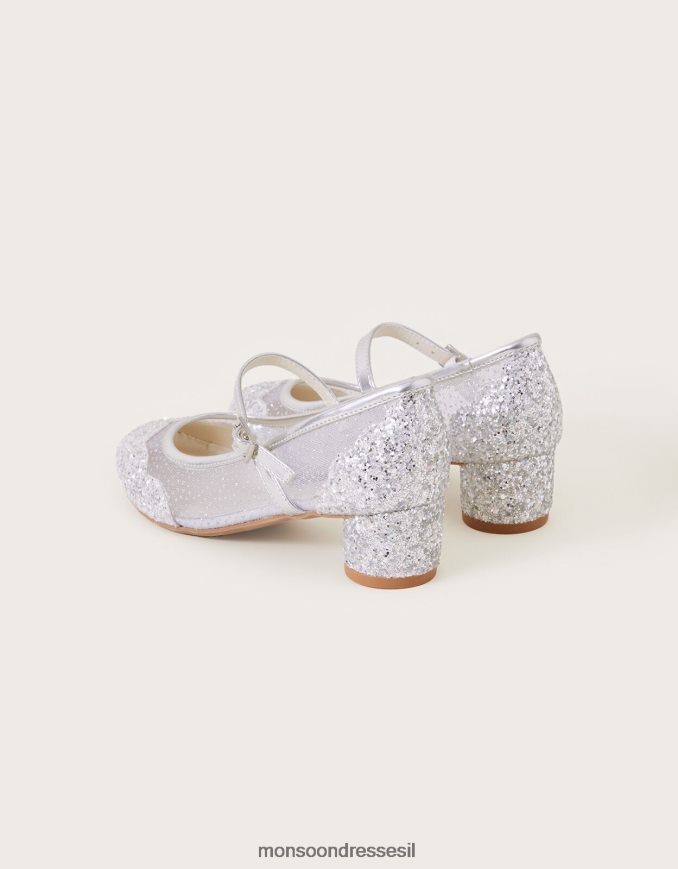 הַנעָלָה Monsoon נעלי נסיכה נצנצים מסקלפת רשת אנבל מכסף כסף ילדה HTJ0TZ1945