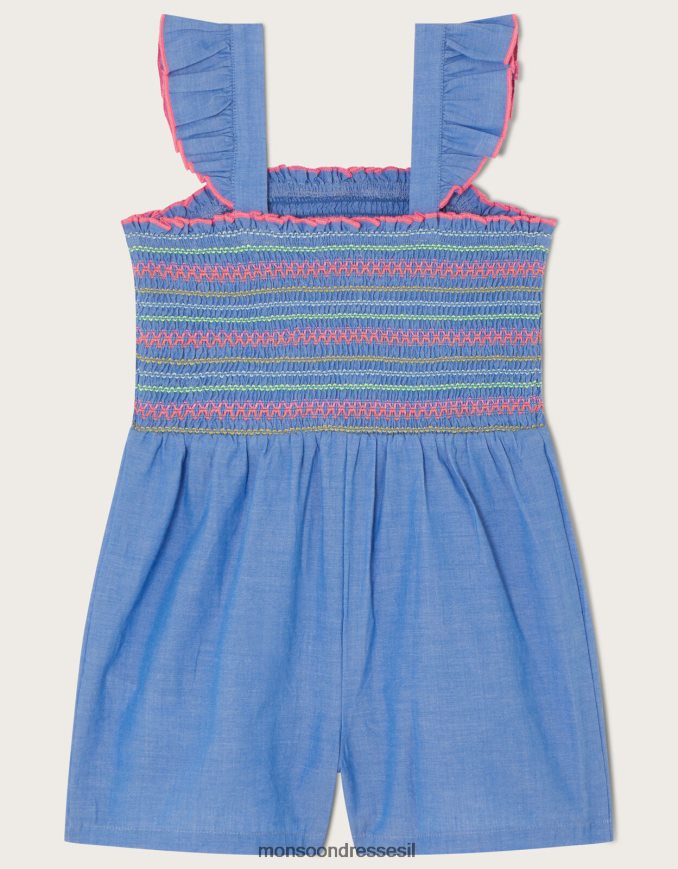 הַלבָּשָׁה Monsoon חליפת משחק מקושקשת של צ'מברי כְּחוֹל ילדה HTJ0TZ1947