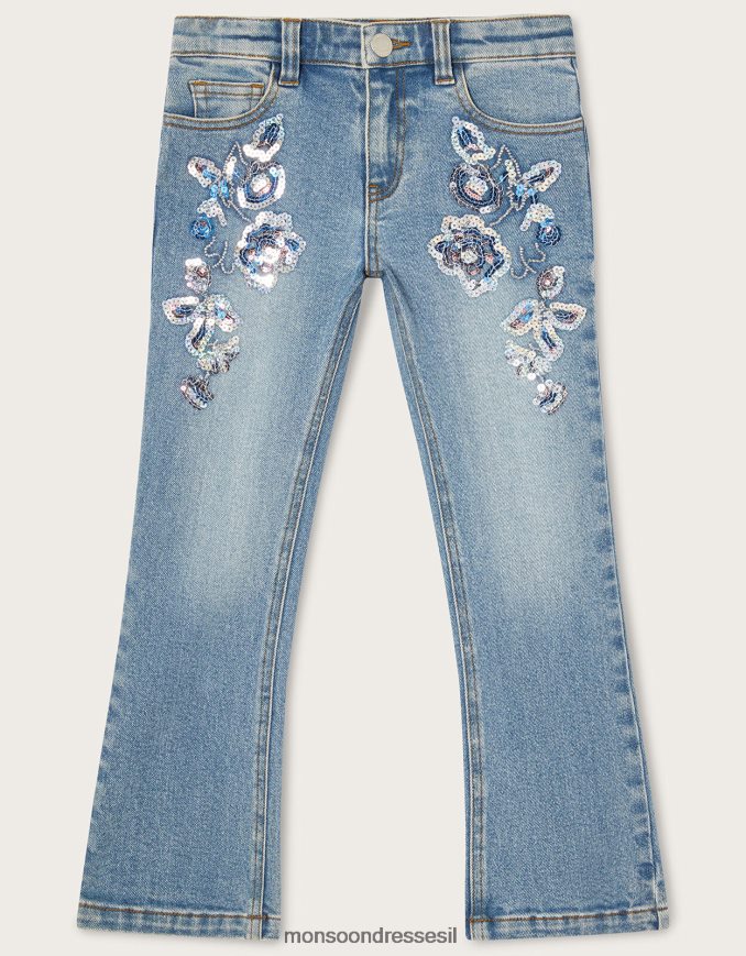 הַלבָּשָׁה Monsoon ג'ינס פרחוני נצנצים כְּחוֹל ילדה HTJ0TZ1948