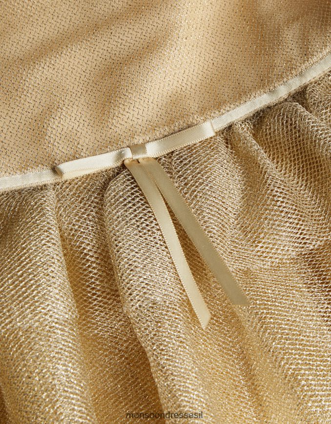 הַלבָּשָׁה Monsoon ארץ הפלא אלכסנדרה שמלת מקסי סלסול רשת זהב ילדה HTJ0TZ1950