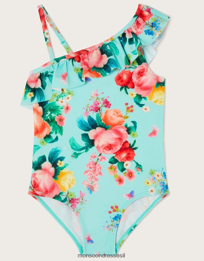 הַלבָּשָׁה Monsoon בגד ים עם סלסול פרחוני כחול (טורקיז) ילדה HTJ0TZ1964