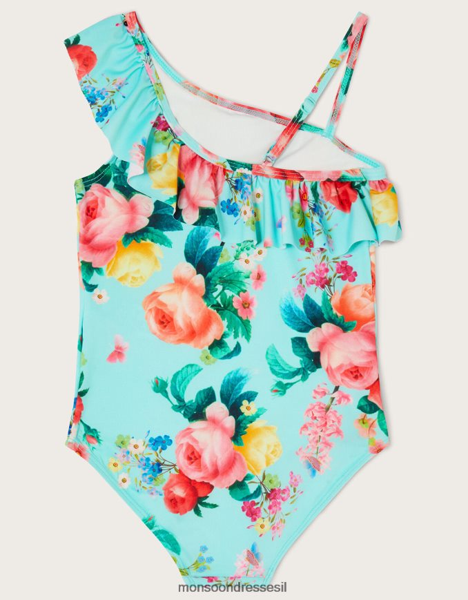 הַלבָּשָׁה Monsoon בגד ים עם סלסול פרחוני כחול (טורקיז) ילדה HTJ0TZ1964