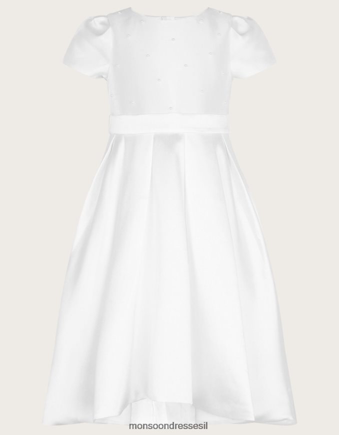 הַלבָּשָׁה Monsoon שמלת הקודש מעוטרת פנינה של הנרייטה לבן ילדה HTJ0TZ1965