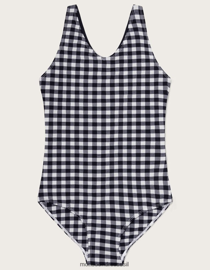 הַלבָּשָׁה Monsoon בגד ים עם רצועת ג'ינגהם שָׁחוֹר ילדה HTJ0TZ1968