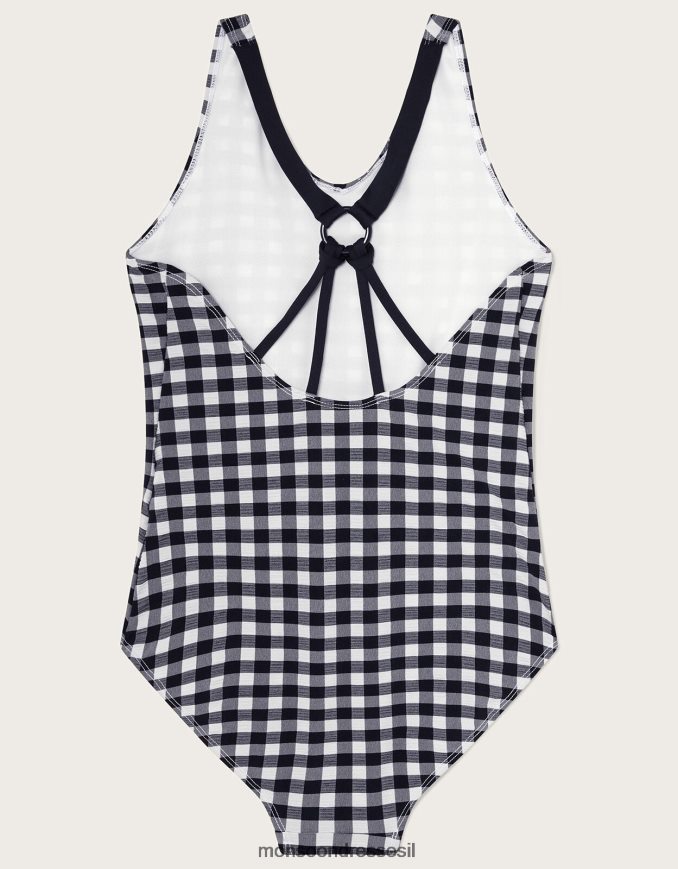 הַלבָּשָׁה Monsoon בגד ים עם רצועת ג'ינגהם שָׁחוֹר ילדה HTJ0TZ1968